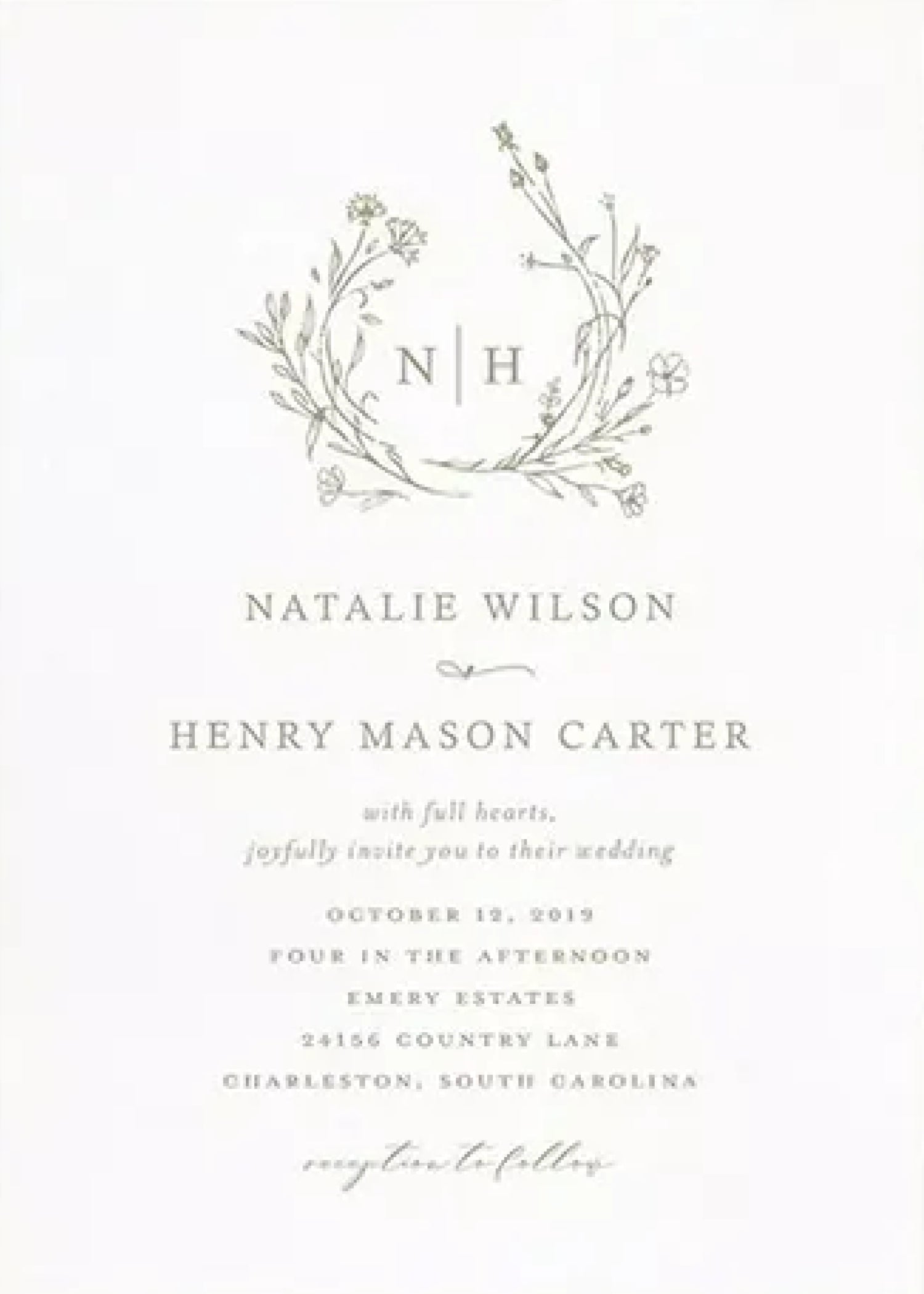 Wildflower Crest — Monogram Wedding Invitation