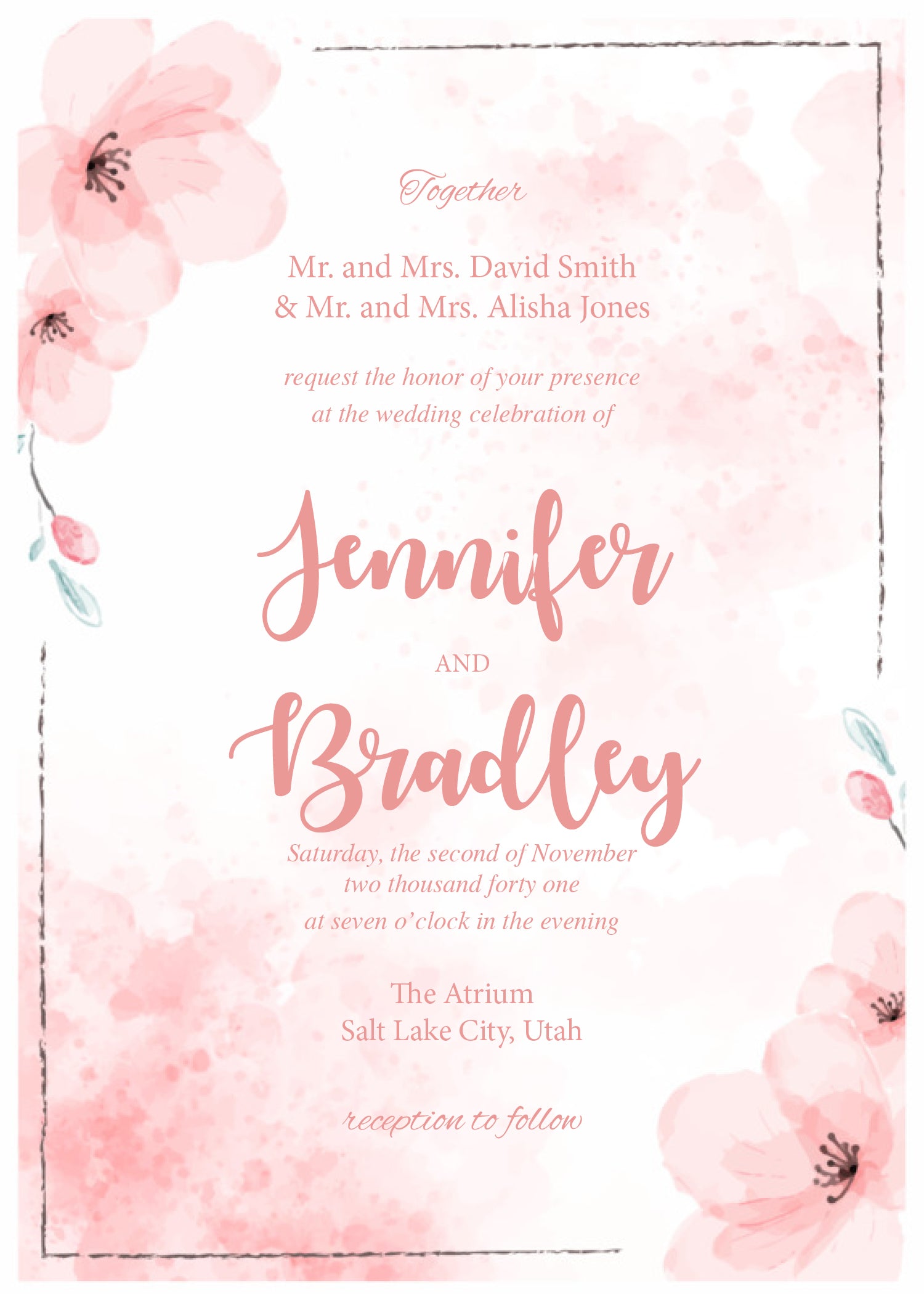 Blossom — Pink Watercolor Wedding Invitation