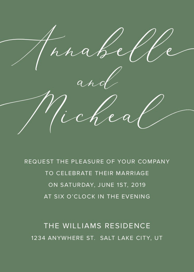 Elegant White Print on Color Wedding Invitation